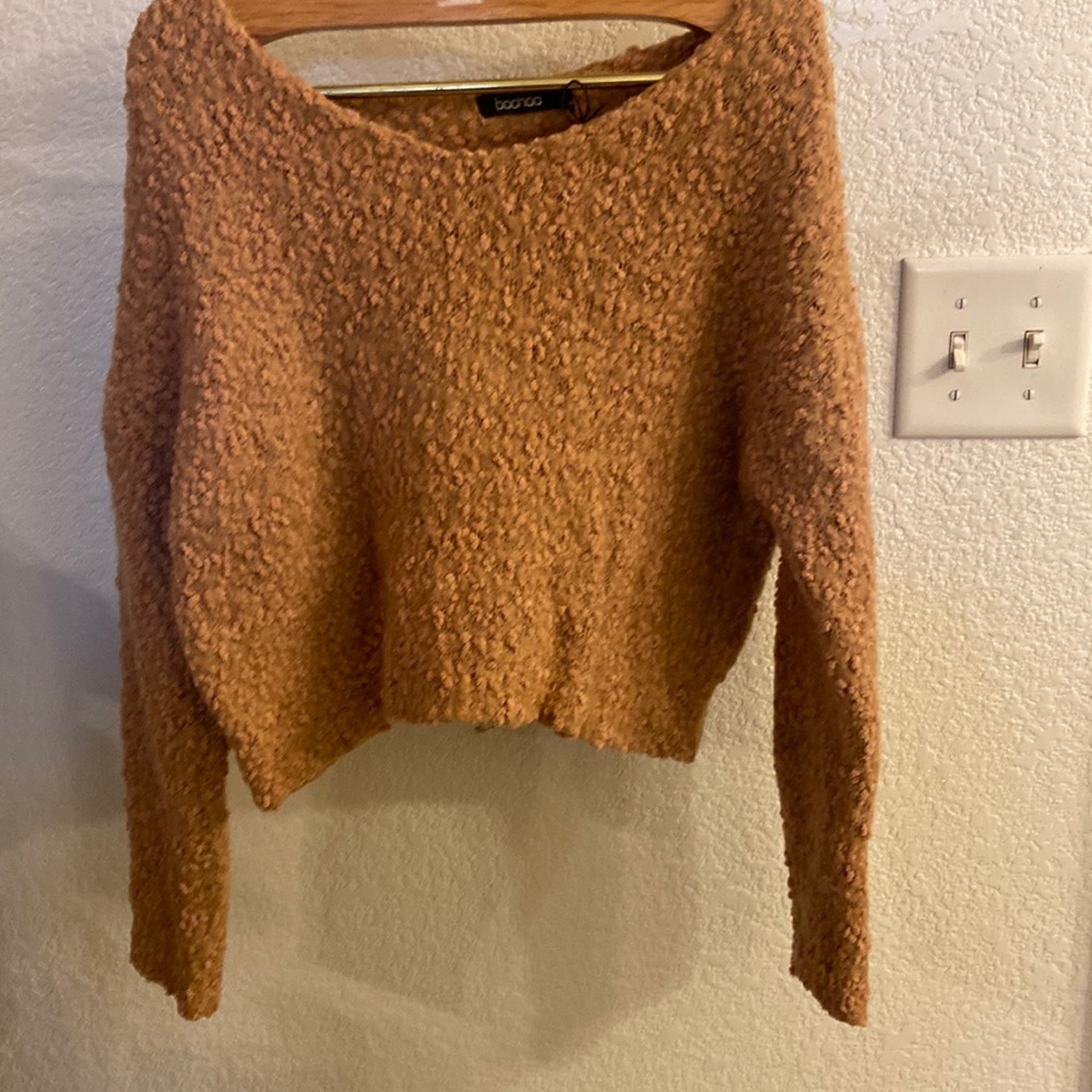 Long sleeve cozy popcorn knit cropped sweater